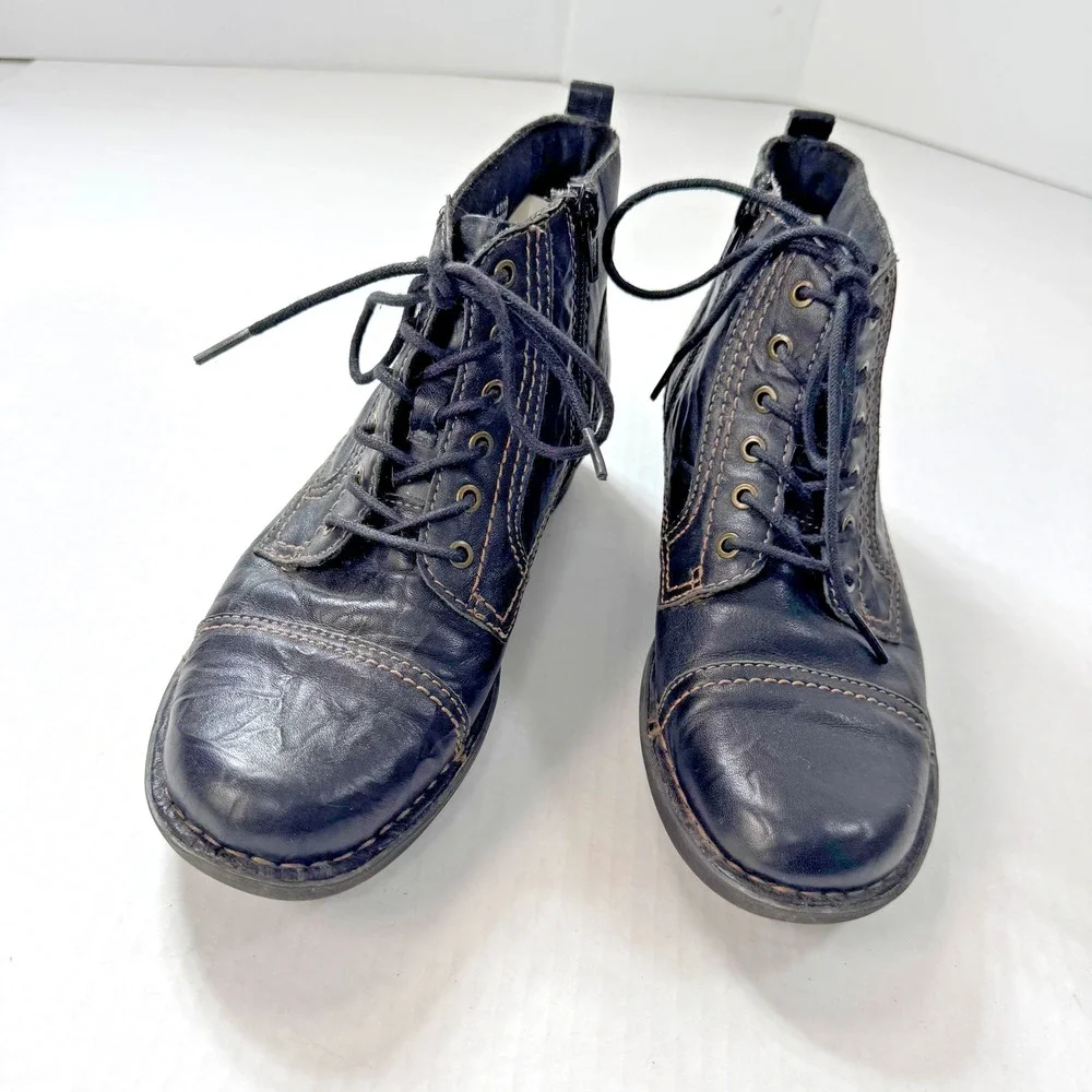 Clarks Leather Ankle Boots Lace Up Side Zip Wedge W6 Black